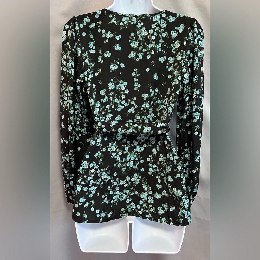 INC‎ International Concepts Womens Printed Wrap Blouse, Black,sz Small - Picture 2 of 11